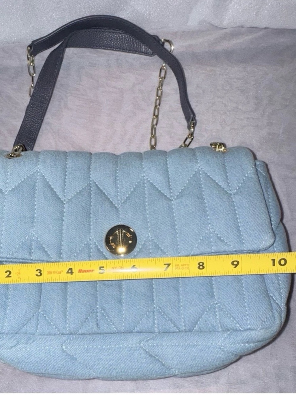 Talbots Quilted Light Blue Denim Crossbody with Gold Hardware - Picture 3 of 3